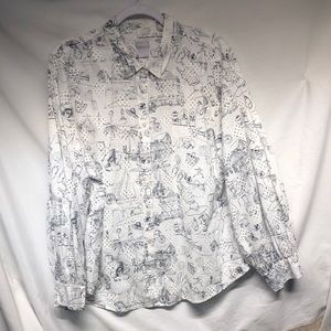 Chico’s black and white collared button down long sleeved lightweight summer top